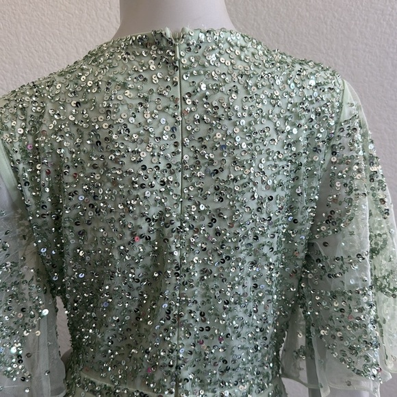 NWT Mac Duggal Green Sequined Butterfly Sleeve High Low Gown - Picture 12 of 14